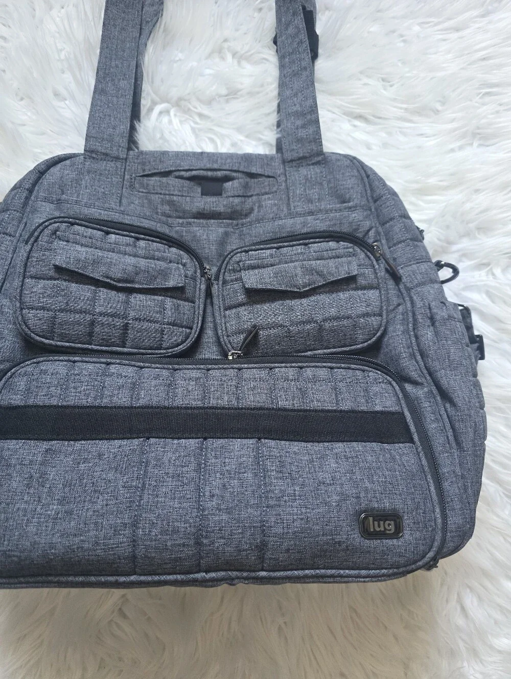 lug Gray Quilted Messenger Tote with Front Pockets